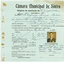 Registo de matricula de velocipedista em nome de Alberto Eugénio Araújo [Roleiro], morador em Queluz, com o nº de inscrição 830.