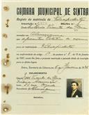 Registo de matricula de velocipedista em nome de António Vicente da Clara, morador em Almoçageme, com o nº de inscrição 1079.