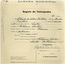 Registo de velocípede com o nº 222, em nome de Alfredo da Silva Ventura, morador em Estefânia, Sintra.