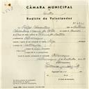 Registo de velocípede de marca Olga, com o nº 4876, em nome de Filipe Boaventura, morador em Albarraque.