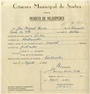 Registo de velocípede de marca Nacional, com o nº 8163, em nome de José Miguel Pereira, morador em Fontanelas.