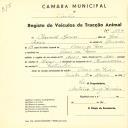 Registo de um veiculo de duas rodas tirado por dois animais de espécie muar destinado a transporte de mercadorias em nome de Manuel Marcos, morador em Covas de Ferro.