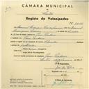 Registo de velocípede de marca Chandler, com o nº 3918, em nome de Manuel Rodrigues Lavos Júnior, morador em Pero Pinheiro.