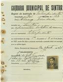 Registo de matricula de velocipedista em nome de Álvaro Trindade, morador em Sintra, com o nº de inscrição 901.