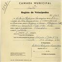 Registo de velocípede de marca Champion, com o nº 1300, em nome de António Rodrigues Laranjeira, morador em Calçada de S. Pedro nº 32, Sintra.