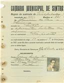 Registo de matricula de velocipedista em nome de Francisco da Silva Oliveira, morador em Sintra, com o nº de inscrição 1075.