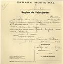 Registo de velocípede de marca , com o nº 150, em nome de Adolfo Nunes Leal, morador em Vale de Lobos.