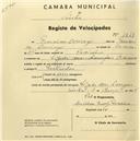 Registo de velocípede com o nº 1247, em nome de Francisco Domingos, morador em Codiceira.