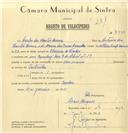 Registo de velocípede com o nº 7446, em nome de Carlos dos Santos Lima, morador em Rua 9 de Abril nº 13, Queluz.