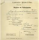 Registo de velocípede com o nº 2655, em nome de Vítor Manuel dos Santos Marques, morador em Sintra.
