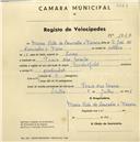 Registo de velocípede com o nº 1947, em nome de Maria Rita de Lencastre e Távora, moradora em Praia das Maçãs.