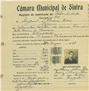 Registo de matricula de velocipedista em nome de Miguel de Oliveira Pedro, morador no Cacém, com o nº de inscrição 727.
