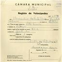Registo de velocípede de marca R.L.S., com o nº 3881, em nome de Bernardino dos Santos Cabreira, morador em Meleças.
