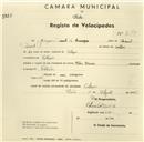 Registo de velocípede com o nº 2675, em nome de Joaquim Duarte da Conceição, morador em Anços.