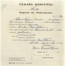 Registo de velocípede de marca Raio com motor, com o nº 5279, em nome de Flávio Ferreira Xavier, morador em Montelavar.