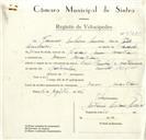 Registo de velocípede de marca Cuciolo, com o nº 9177, em nome de Francisco Ambrósio Loureiro, morador em Mem Martins.