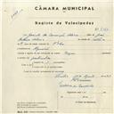Registo de velocípede de marca Origan, com o nº 4366, em nome de Jacinto da Conceição Valério, morador em Algueirão.