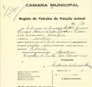 Registo de um veiculo de duas rodas tirado por um animal de espécie cavalar destinado a transporte de mercadorias em nome de Libânia da Conceição Maceira, moradora na Assafora.