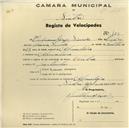 Registo de velocípede de marca Nubia, com o nº 483, em nome de Cipriano Jorge Simões, morador em Abrunheira.