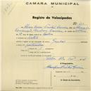 Registo de velocípede de marca Gazela, com o nº 470, em nome de Álvaro César Freitas Correia, morador em Sintra.