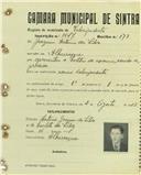 Registo de matricula de velocipedista em nome de Joaquim António da Silva, morador em Albarraque, com o nº de inscrição 1547.
