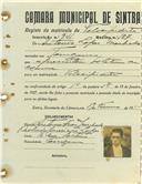 Registo de matricula de velocipedista em nome de António Lopes Machado, morador na Terrugem, com o nº de inscrição 941.