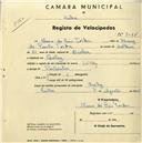 Registo de velocípede de marca Saltley, com o nº 2078, em nome de Maria do Céu Torka, moradora em Queluz.
