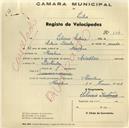Registo de velocípede de marca Ariedlac, com o nº 334, em nome de Silvério António, morador em Morelena.