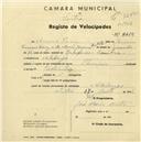 Registo de velocípede de marca Olympique, com o nº 2614, em nome de Acácio Ferraz, morador em A-de-Longo.