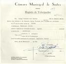 Registo de velocípede com o nº 8652, em nome de Jorge Ventura dos Santos, morador em Ranholas.