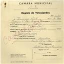 Registo de velocípede de marca Aprilia, com o nº 1473, em nome de Henrique Pinto, morador em Agualva.