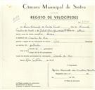 Registo de velocípede de marca Avis, com o nº 9315, em nome de Luís Manuel de Castro Santos, morador em Azenhas do Mar.