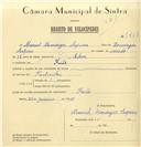 Registo de velocípede com o nº 7468, em nome de Manuel Domingos Sapina, morador em Faião.