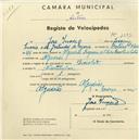 Registo de velocípede com o nº 1093, em nome de José Inácio, morador em Algueirão.