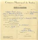 Registo de velocípede de marca E.J.F., com o nº 6558, em nome de Miguel Pardal Amaro, morador em Pero Pinheiro.