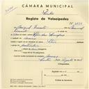 Registo de velocípede de marca Star, com o nº 3834, em nome de Miguel Duarte, morador em Areias.