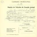 Registo de um veiculo de duas rodas tirado por um animal de espécie cavalar destinado a transporte de mercadorias em nome de José Maria Batista Coelho, morador no Casal da Carregueira.