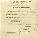 Registo de velocípede com o nº 1452, em nome de António Eduardo Silveira Lourena, morador em Assafora.