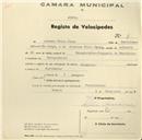 Registo de velocípede de marca Olympique, com o nº 8, em nome de António Pinto Jorge, morador em Pero Pinheiro.
