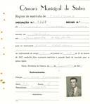 Registo de matricula de carroceiro em nome de Fernando Proença, morador em Cabrela, com o nº de inscrição 1922.