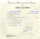 Registo de velocípede com o nº 8670, em nome de Bernardino Gonçalo, morador em Queluz.
