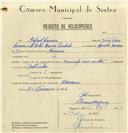 Registo de velocípede de marca Cuciolo com motor, com o nº 6894, em nome de Rafael Correia, morador em Massamá.