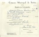 Registo de velocípede de marca Nacional, com o nº 9013, em nome de Domingos Feliciano Miranda, morador em Linhó,