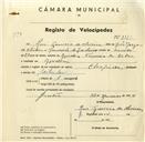 Registo de velocípede de marca Champion, com o nº 3379, em nome de Rui Gouveia de Oliveira, morador em Agualva.