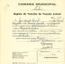 Registo de um veiculo de duas rodas tirado por um animal de espécie asinina destinado a transporte de mercadorias em nome de José Araújo Duarte, morador na Várzea de Sintra.