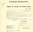 Registo de um veiculo de duas rodas tirado por um animal de espécie muar destinado a transporte de mercadorias em nome de José Maria Tavares, morador em Azenhas do Mar.