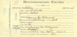 Recenseamento escolar de Deolinda Rodrigues, filha de Augusto José Rodrigues, moradora no Mucifal.