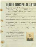 Registo de matricula de velocipedista em nome de Manuel Pedroso dos [Santos], morador no Linhó, com o nº de inscrição 1117.