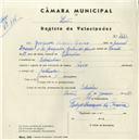 Registo de velocípede de marca Raio, com o nº 4449, em nome de Joaquim Inácio Louro, morador em Odrinhas.