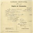 Registo de velocípede de marca Peugeot, com o nº 2351, em nome de José Crispim Parreira, morador em Paiões.